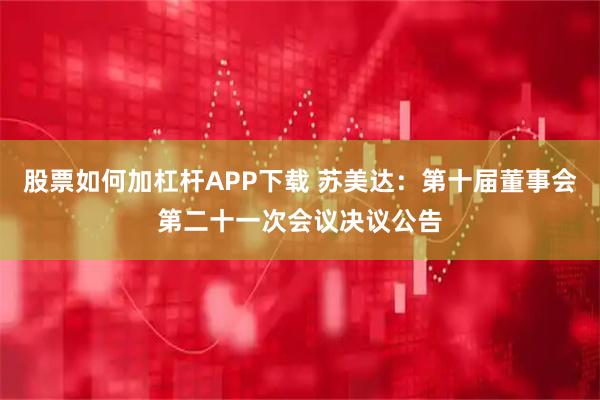 股票如何加杠杆APP下载 苏美达：第十届董事会第二十一次会议决议公告