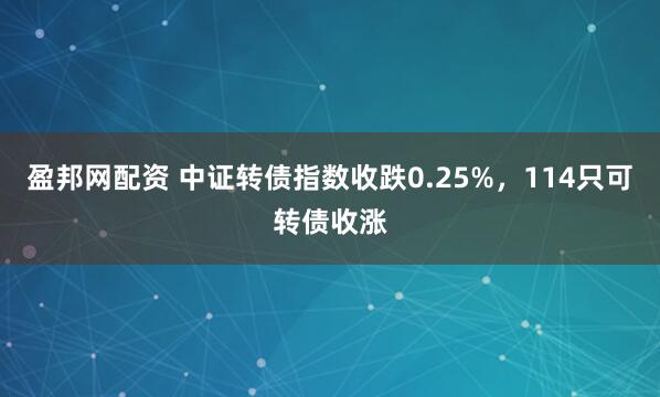 盈邦网配资 中证转债指数收跌0.25%，114只可转债收涨