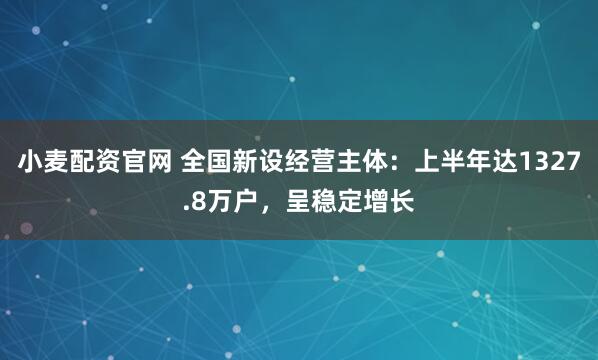 小麦配资官网 全国新设经营主体：上半年达1327.8万户，呈稳定增长