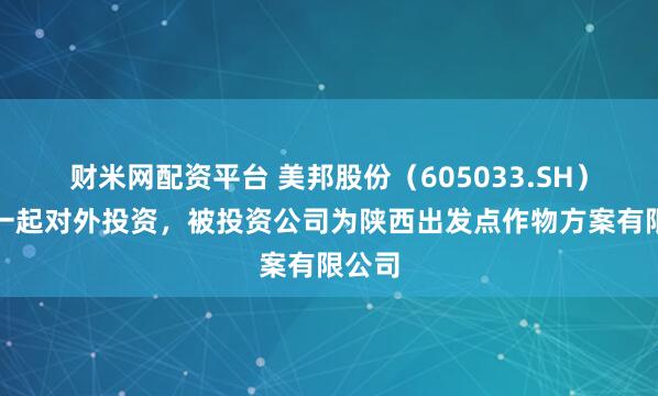 财米网配资平台 美邦股份（605033.SH）新增一起对外投资，被投资公司为陕西出发点作物方案有限公司